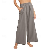 billige Shorts i bomullslin-Dame Linbukser i bomull Frekk Bukser Mote Gatemote Full lengde Naturlig عادي Lomme Elastisk midje comfy Utendørs Bekvem utendørs Ferie Aprikos Grå Svart Hvit Sommer Normal