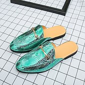 Χαμηλού Κόστους Αντρικά Clogs &amp; Mules-Ανδρικά πράσινα μοκασίνια από δέρμα φιδιού με χρυσές λεπτομέρειες – μοντέρνα slip-on για επίσημα δείπνα και βραδινές εξόδους