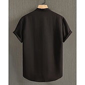 cheap Men's Casual Shirts-Men's Shirt Summer Shirt Casual Shirt Beach Shirt Button Up Shirt Black Blue Army Green Beige Gray Short Sleeve Plain Band Collar Vacation Hawaiian Clothing Apparel Fashion Casual Comfortable