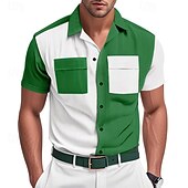 economico camicie casual da uomo-Per uomo Camicia Camicia Estiva Camicia casual Camicia di Velluto a Coste Camicia con Bottoni Camicia cargo Nero Blu Verde Kaki Grigio Manica Corta Blocco di colori Colletto cubano Casuale Quotidiano