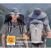 economico Fari anteriori-Cappello da pescatore a tesa larga con ventola solare - 1 pezzo, scialle protettivo per il collo, protezione solare, traspirante e rinfrescante, perfetto per campeggio estivo, escursioni e avventure di pesca