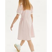 cheap Casual Dresses-Kids Girls&#039; Dress Color Block Short Sleeve Outdoor Patchwork Adorable Basic Cotton Knee-length Shirt Dress Casual Dress Summer 4 years+ Light Pink