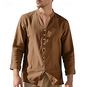 economico Camicie di lino-Per uomo Camicia Camicia di lino Camicia casual Camicia con Bottoni Camicia di cotone Semplice Vacanza Camicia hawaiana Nero Bianco Rosa Viola Manica Lunga Colletto alla coreana Primavera Autunno