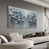 cheap Floral/Botanical Paintings-Handmade Original Blue Flowers Oil Painting On Canvas Abstract Tree Scenery Wall Art for Home Decor With Stretched Frame Without Inner Frame Painting