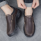 economico Slip-ons e mocassini da uomo-scarpe slip-on da uomo in pelle marrone scuro con suola robusta - calzature resistenti e alla moda per uso esterno