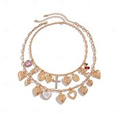 abordables Collares-Collares con colgantes Zirconio Concha Mujer Moda Artístico Borla Multi capa Corazón Boda Gotas Gargantillas Para Boda Fiesta Fiesta de baile