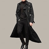 cheap Men&#039;s Trench Coat-Men&#039;s Transition Jacket Trench Coat Going out All Seasons Polyester Windproof Outerwear Clothing Apparel Classic Plain Pocket Lapel Double Breasted