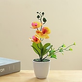 economico Piante e Fiori Artificiali-Pianta di orchidea artificiale in vaso, composizione floreale di phalaenopsis finta, orchidea di seta realistica in vaso per centrotavola da ufficio in casa