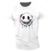 billiga Mäns grafiska t -shirt-Herr Grafiska tryck Rolig Le ansikte T-shirt Grafiska utslagsplatser Bomull Kortärmad Grafisk Skjorta Heather Grey Svart Vit Bekväm t-shirt Utomhus Gata Modedesignerkläder