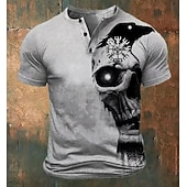 Men's Halloween Cool Skulls T Shirt Henley Shirt Short Sleeve Designer Retro Vintage Casual Street Casual Daily Summer Spring All Seasons Gray Henley Henley T-Shirt3
