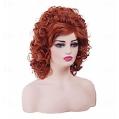 Недорогие Исторические парики-Длинный кудрявый каштановый парик в стиле «улей» для женщин, винтажный парик в стиле диско, синтетические волнистые рыжие медно-красные парики для косплея рок-певицы 60-х, 70-х, 80-х или