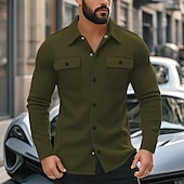 cheap Men&#039;s Jackets &amp; Coats-Men&#039;s Shirt Jacket Transition Jacket Daily Lightweight Pocket Summer Spring Plain Casual Lapel Light Grey Army Green Jacket