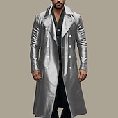 billiga Trenchcoat för män-Herr Imitationsläderjacka Övergångsjacka Utekväll Vår &amp; Höst Imitationsläder Vindtät jacka Ytterkläder Kläder Ensfärgat Kavajslag Dubbelknäppt