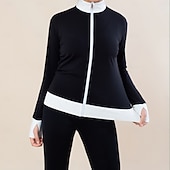 זול טייץ להחלקה אמנותית-מעיל פליז להחלקה אמנותית מכנסי החלקה אמנותית לנשים מעיל החלקה על הקרח לבנות גרביונים חולצה שחורה אדומה טלאים חור לאגודל ספנדקס גמיש אימון אימון