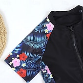 preiswerte One Pieces Rash Guards-Damen Anti UV Shirt Badeanzug Bademode Blumenmuster Frontreißverschluss UV-Sonnenschutz UPF50+ Schnelltrocknend Kurzarm Bademode Badeanzug Surfen Strand Wassersport Sommer