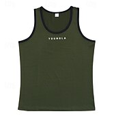 billiga Gym-toppar-Herr Linne Undertröjor Ärmlös tröja Ärmlös Rund hals Sommar Bokstav Mode Designer Grundläggande Lappverk Semester Gata Utekväll Svart Vit Rubinrött Topp t-shirt för män