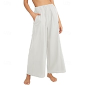 billige Shorts i bomullslin-Dame Linbukser i bomull Frekk Bukser Mote Gatemote Full lengde Naturlig عادي Lomme Elastisk midje comfy Utendørs Bekvem utendørs Ferie Aprikos Grå Svart Hvit Sommer Normal