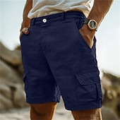 economico retrò-Per uomo Pantaloncini cargo Shorts di Lino Pantaloncini Estivi Shorts da Spiaggia Multi-tasche Gamba Dritta Semplice Comodità Traspirante Lunghezza al ginocchio All&#039;aperto Casuale Quotidiano Stile