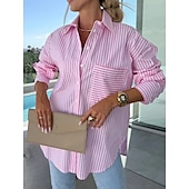 voordelige Dames Strepen &amp; Geometrische Tops-Dames Overhemd Bloemig Stijlvol Casual Lange mouw Overhemdkraag Normale tops Dagelijks Knop Zak Afdrukken Blozend Roze blauw Khaki Zomer Lente