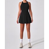 economico Abbigliamento Tennis da donna-Per donna Tinta unita Abito da tennis con pantaloncini e reggiseno incorporati Abito sportivo Senza Maniche Arricciato Traspirante Tennis Pickleball Il giro Vestito Nero Blu marino scuro Marrone