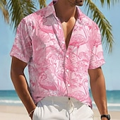 halpa Linnut ja eläimet-Miesten Flamingo Lintu Trooppiset kasvit Paita Havaiji paita Button Up paita Lyhythihainen Havaijilainen Lomakeskus Loma Pyhäpäivä Ranta-asut Kesä Kevät Sänkyjen avaus 3D-tulostus kauluspaidat