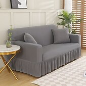 baratos Cobertura de Sofa-Capa de sofá com saia de cor sólida estilo saia de sofá simplicidade para sala de estar capas de sofá estilos sazonais capa elástica para sofá toalha de sofá protetor de cadeira 1 peça
