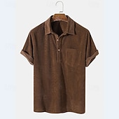 baratos Polo Clássico Masculino-Homens Camiseta de Veludo Camisa de golfe Casual Trabalho Lapela Manga Curta Básico Moderno Tecido Botões Verão Normal Preto Amarelo Marron Camiseta de Veludo