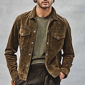 abordables Manteaux &amp; vestes-Homme Chemise Veste Veste de transition Quotidien Léger Avec Poches Printemps Automne Uni Classique Revers Kaki Veste