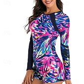 billiga Utslag-Dam Rash-guards Baddräkt UV Solskydd Långärmad Badkläder Baddräkt Rygg-dragkedja Simmning Surfing Strand Vattensport Tryckt Sommar Vår Höst