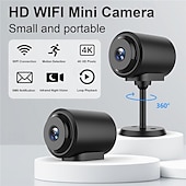 abordables Caméras IP d&#039;intérieur-Mini caméra de sécurité Wi-Fi 4K pour bébé – Surveillance nocturne intérieure sans fil avec contrôle par application et stockage sur carte SD