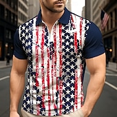 levne Den nezávislosti-Den nezávislosti Pánské Americká americká vlajka Polo na zip Krátký rukáv Přehnutý Neformální / sportovní Sporty a outdoor Běžné / Denní 3D tisk Léto Tiffany tyrkysová