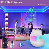 ieftine Lumini decorative-1 buc lumină de noapte mobilă cu încărcare wireless, player muzical, lumini colorate RGB, urmărește ritmul muzicii, drăguț în formă de delfin, mufă de tip C în dormitor, lumină de noapte cu funcție de