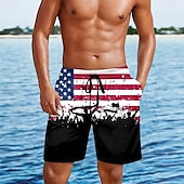 cheap Flag Print-Independence Day Men&#039;s US Flag Patriotic Fourth of July Swim Trunks Swim Shorts Board Shorts Mid Waist Hawaiian Holiday Side Pockets Mesh Lining Elastic Drawstring Waist Designer Clothing Apparel