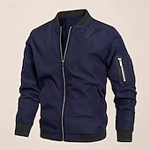 cheap Men&#039;s Jackets &amp; Coats-Men&#039;s Bomber Jacket Transition Jacket Going out Pocket All Seasons Plain Classic Stand Collar Regular Black Navy Blue Gray Jacket