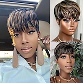 baratos Perucas de Qualidade Superior-perucas curtas bob para mulheres negras peruca sintética corte pixie peruca com franja