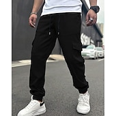 cheap Cargo Pants-Men's Cargo Pants Trousers Drawstring Elastic Waist Multi Pocket Plain Wearable Daily Outdoor Camping &amp; Hiking Fashion Classic Navy Blue Khaki
