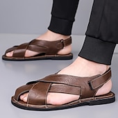 billiga Semester Sandaler-Herrsandaler i brunt konstläder med korsremmar och justerbar stängning – bekväma och trendiga sandaler för varmt väder