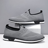 billige Slip-ons og loafers til herrer-Grå strikkede slip-on-sneakers for menn med elastisk passform – pustende, fleksible sko for løping, sport og aktiv livsstil