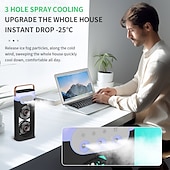 cheap Fans-Portable Dual Head Mist Fan with Humidifier, USB Rechargeable Cooling Fan with 3 Speeds and LED Light for Home Office Travel