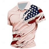 preiswerte Festival-Tag der Unabhängigkeit Herren Amerikanische US-Flagge Polo Kurze Ärmel Revers Alltagstauglich Sport &amp; Outdoor Athleisure Festival Knöpfe Sommer Rosa Weiß Himmelblau