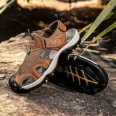 voordelige Buitensandalen-Bruine gesloten heren outdoor wandelsandalen met ademend mesh bovenwerk, gevoerde zool, avontuurlijke stijl voor volwassenen, geschikt voor bergpaden, boswandelingen, zomerkamperen