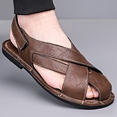 billiga Semester Sandaler-Herrsandaler i brunt konstläder med korsremmar och justerbar stängning – bekväma och trendiga sandaler för varmt väder