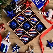 olcso Függetlenség napi dekoráció-9 db/szett hazafias díszek július 4-i fadíszekhez, piros fehér kék törésálló americana törpe függő gömbdíszek munka karácsonyi emléknapi dekorációhoz