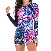 billiga Utslag-Dam Rash-guards Baddräkt UV Solskydd Långärmad Badkläder Baddräkt Rygg-dragkedja Simmning Surfing Strand Vattensport Tryckt Sommar Vår Höst