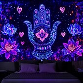 billiga Blacklight tapestries-Blacklight Tapestry Glow in the Dark Glow Party UV Reactive Boho Trippy Misty Hanging Tapestry Wall Art Mural Living Room Bedroom