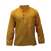 abordables Chemises décontractées-Homme Chemise Chemise d&#039;été Chemise Décontractée Chemise de Plage Chemise Boutonnée Noir Jaune Orange Vert Véronèse Bleu de minuit manche longue Uni Band Collar Vacances Hawaïen Vêtement Tenue