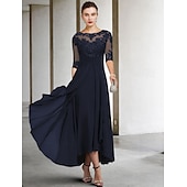 voordelige Vloerlengte-A-Line Moeder van de Bruid Jurk Bruiloft Gast Elegante Plus Size Hoge Lage V Hals Asymmetrische Enkel Lengte Chiffon Kant Halve Mouw Met Beading Applicaties 2025 gratis maatwerk