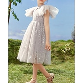 cheap Dresses-Kids Girls&#039; Dress Flower Short Sleeve Outdoor Ruched Mesh Fashion Adorable Nylon Knee-length Casual Dress Tulle Dress Floral Dress Summer 4 years+ Purple