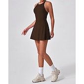 economico Abbigliamento Tennis da donna-Per donna Tinta unita Abito da tennis con pantaloncini e reggiseno incorporati Abito sportivo Senza Maniche Arricciato Traspirante Tennis Pickleball Il giro Vestito Nero Blu marino scuro Marrone