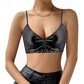 levne Topy-Retro 80. léta Blouznit Krátký top Sady podprsenek a kalhotek Disko Lesklý latexový patent Kov Dámské Karneval hudební festival Pride Parade Měsíc hrdosti Dospělé Podprsenka Léto